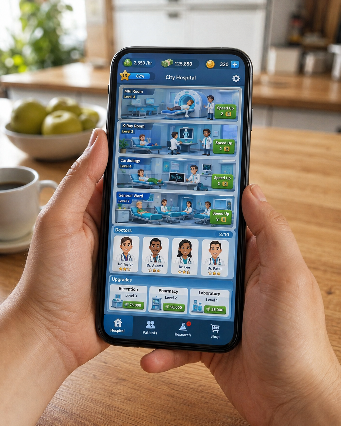 Smartphone displaying a fictional mobile game at an Australian gaming technology exhibition
